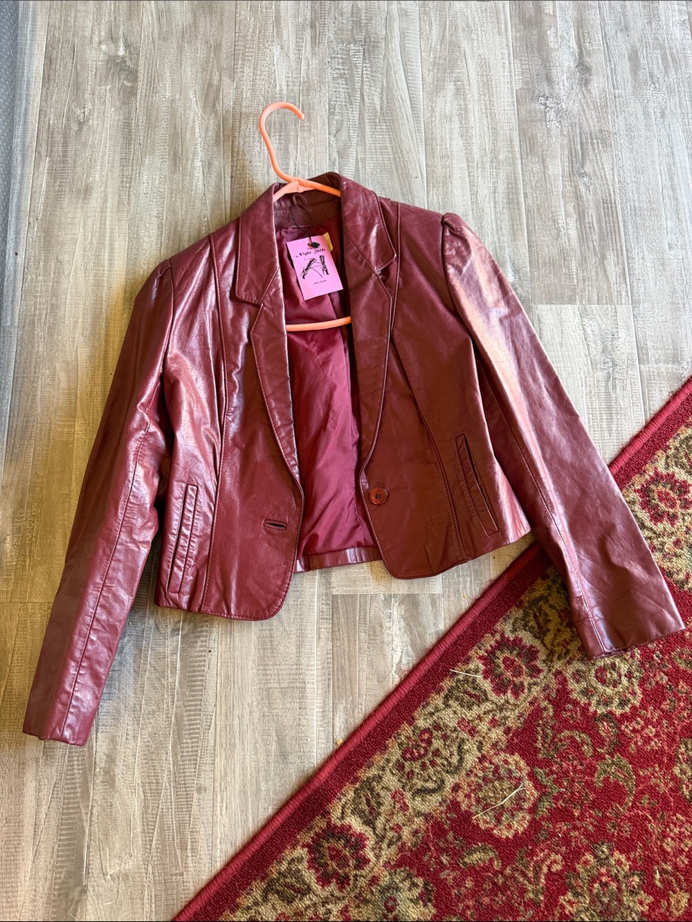 Women’s Burgundy Leather Blazer Jacket vintage Foxmoor